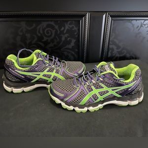 Asics Womens Gel Running Black Green Purple Mardi Gras Colored Shoes Size 9.5
